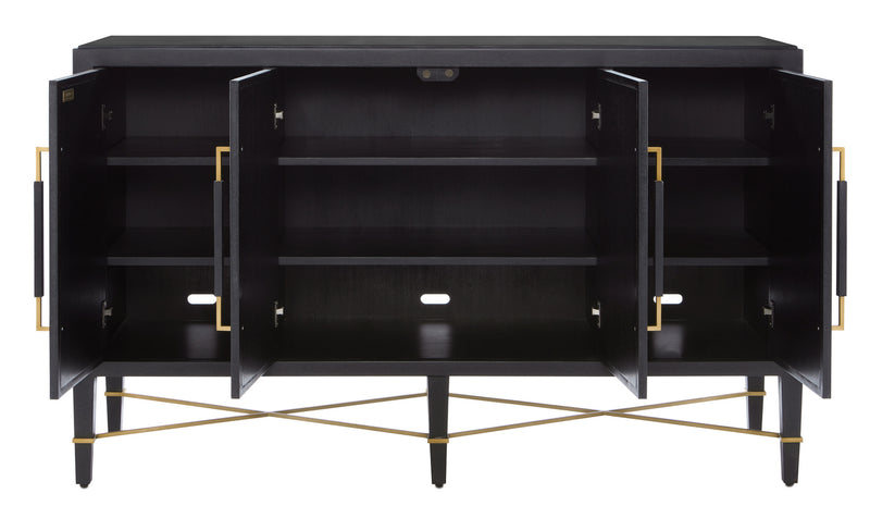 Currey and Company - 3000-0037 - Sideboard - Verona Collection - Black Lacquered Linen/Champagne