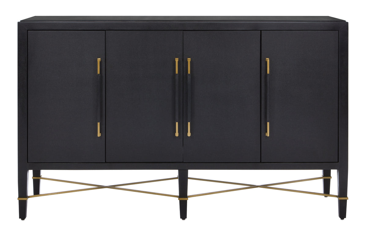 Currey and Company - 3000-0037 - Sideboard - Verona Collection - Black Lacquered Linen/Champagne