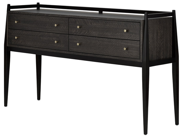 Currey and Company Console Table from the Selig collection in Dark Mink/Riverstone Gray/Polished Brass finish