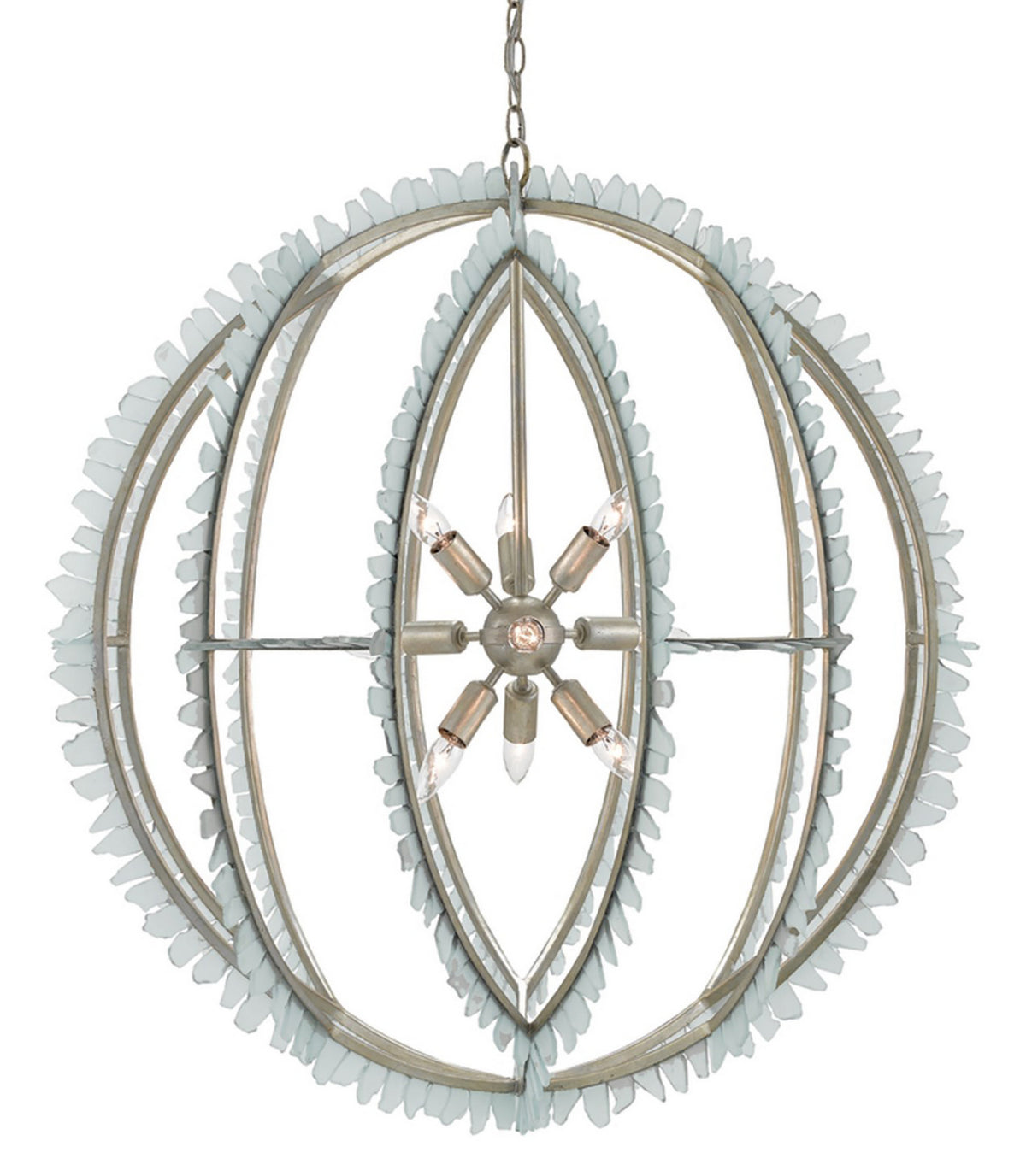 Currey and Company - 9000-0210 - Nine Light Chandelier - Saltwater Collection - Contemporary Silver Leaf/Seaglass
