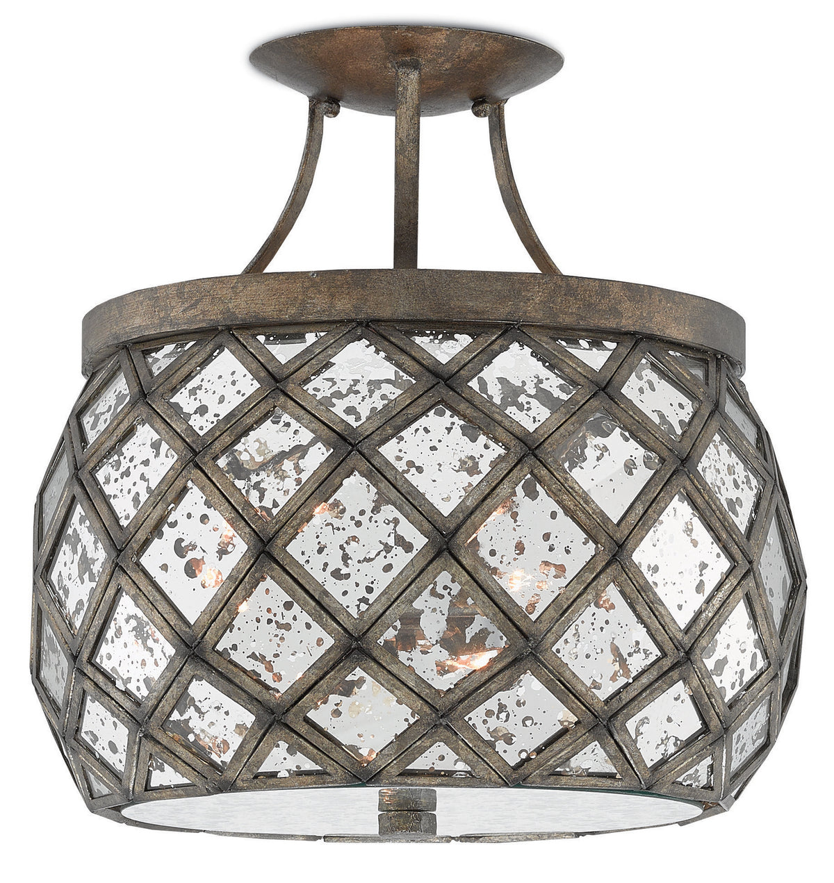 Currey and Company - 9999-0029 - Three Light Semi-Flush Mount - Buckminster Collection - Pyrite Bronze/Raj Mirror