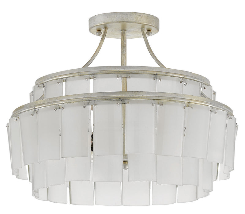 Currey and Company - 9999-0030 - Three Light Semi-Flush Mount - Vintner Collection - Contemporary Silver Leaf/Opaque White