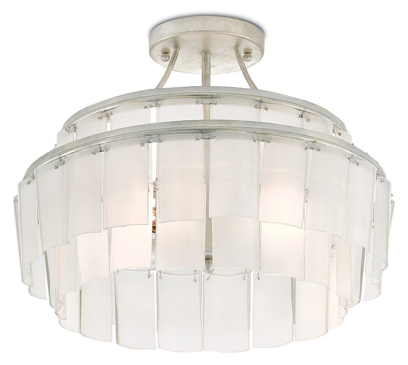 Currey and Company - 9999-0030 - Three Light Semi-Flush Mount - Vintner Collection - Contemporary Silver Leaf/Opaque White