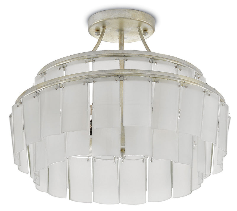Currey and Company - 9999-0030 - Three Light Semi-Flush Mount - Vintner Collection - Contemporary Silver Leaf/Opaque White