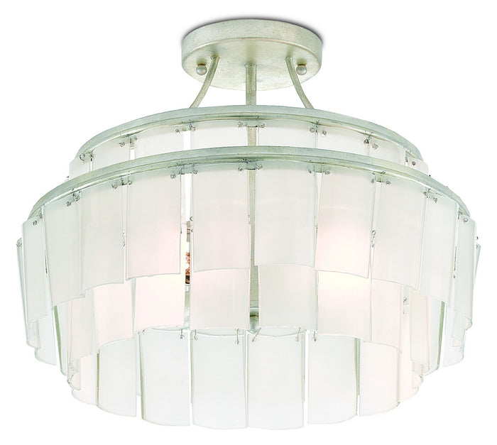 Currey and Company Three Light Semi-Flush Mount from the Vintner collection in Contemporary Silver Leaf/Opaque White finish