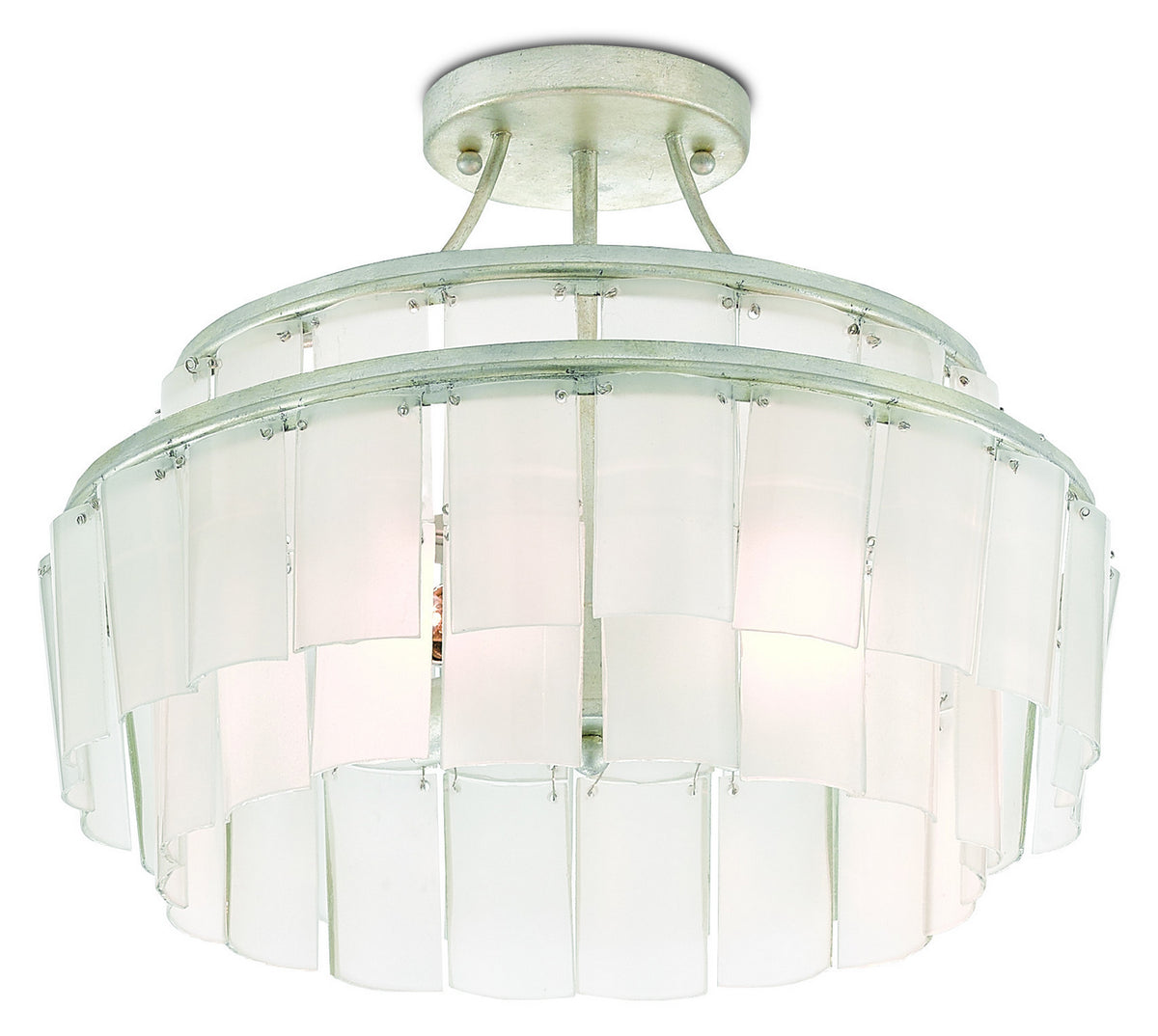 Currey and Company - 9999-0030 - Three Light Semi-Flush Mount - Vintner Collection - Contemporary Silver Leaf/Opaque White