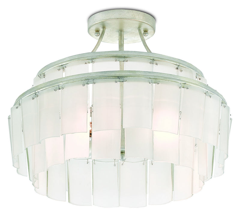 Currey and Company - 9999-0030 - Three Light Semi-Flush Mount - Vintner Collection - Contemporary Silver Leaf/Opaque White