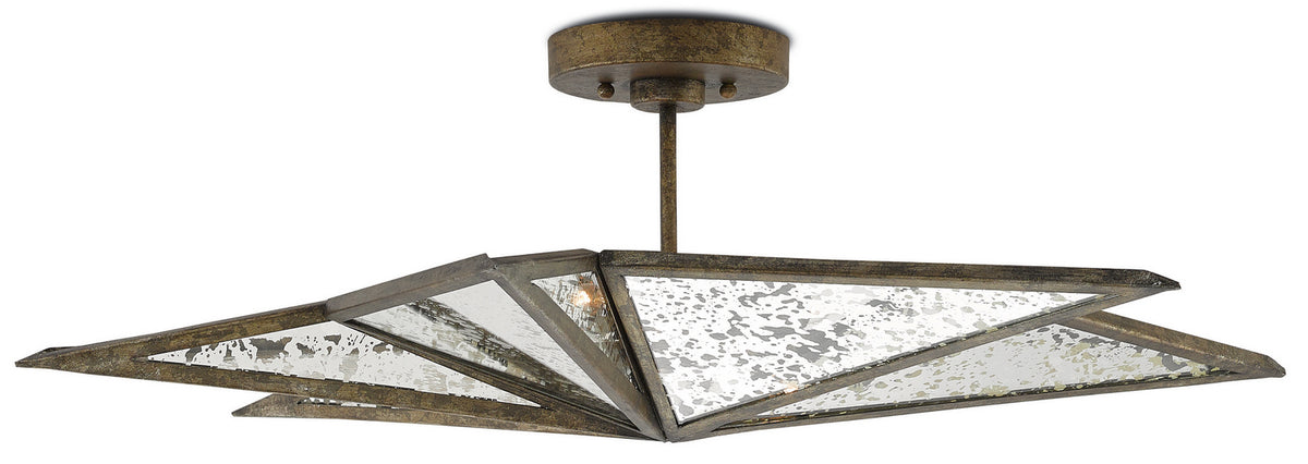 Currey and Company - 9999-0031 - Three Light Semi-Flush Mount - Stargazer - Antique Mirror/Pyrite Bronze