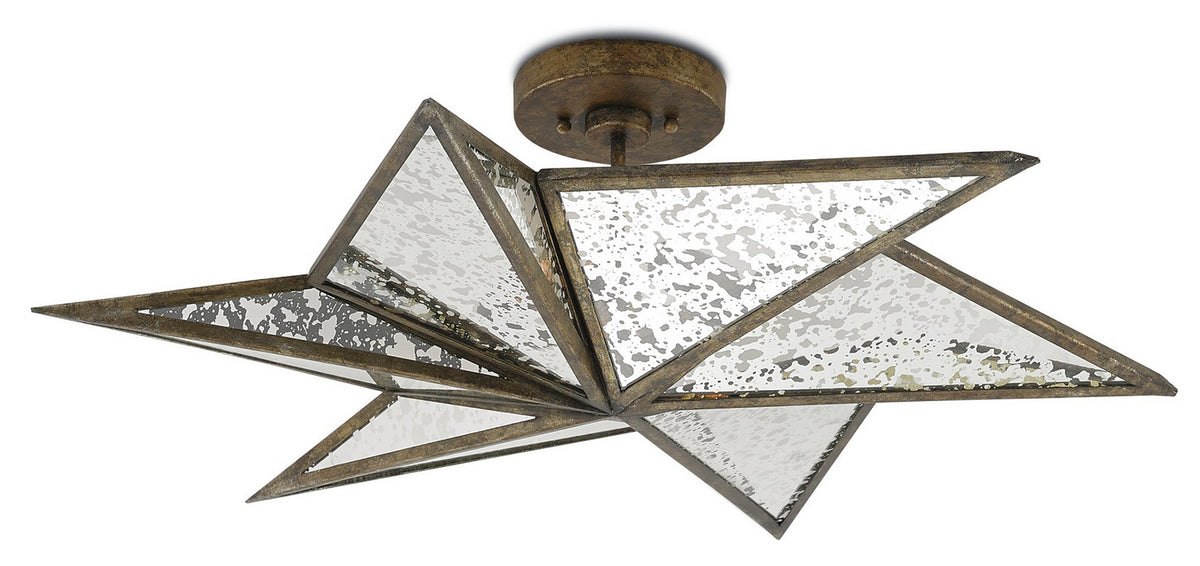 Currey and Company - 9999-0031 - Three Light Semi-Flush Mount - Stargazer - Antique Mirror/Pyrite Bronze