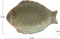 Design Shop Stoneware Fish Dish, Reactive Glaze, Multi Color (each One Will Vary) Plate, 9.75"
