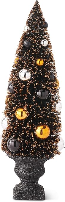 Design Shop Set of 3 Orange Halloween Bottle Brush Trees in Black Urn