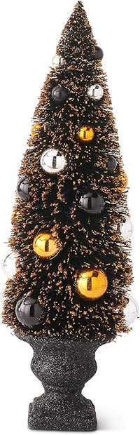 Design Shop Set of 3 Orange Halloween Bottle Brush Trees in Black Urn
