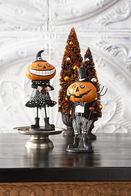 Design Shop Set of 3 Orange Halloween Bottle Brush Trees in Black Urn