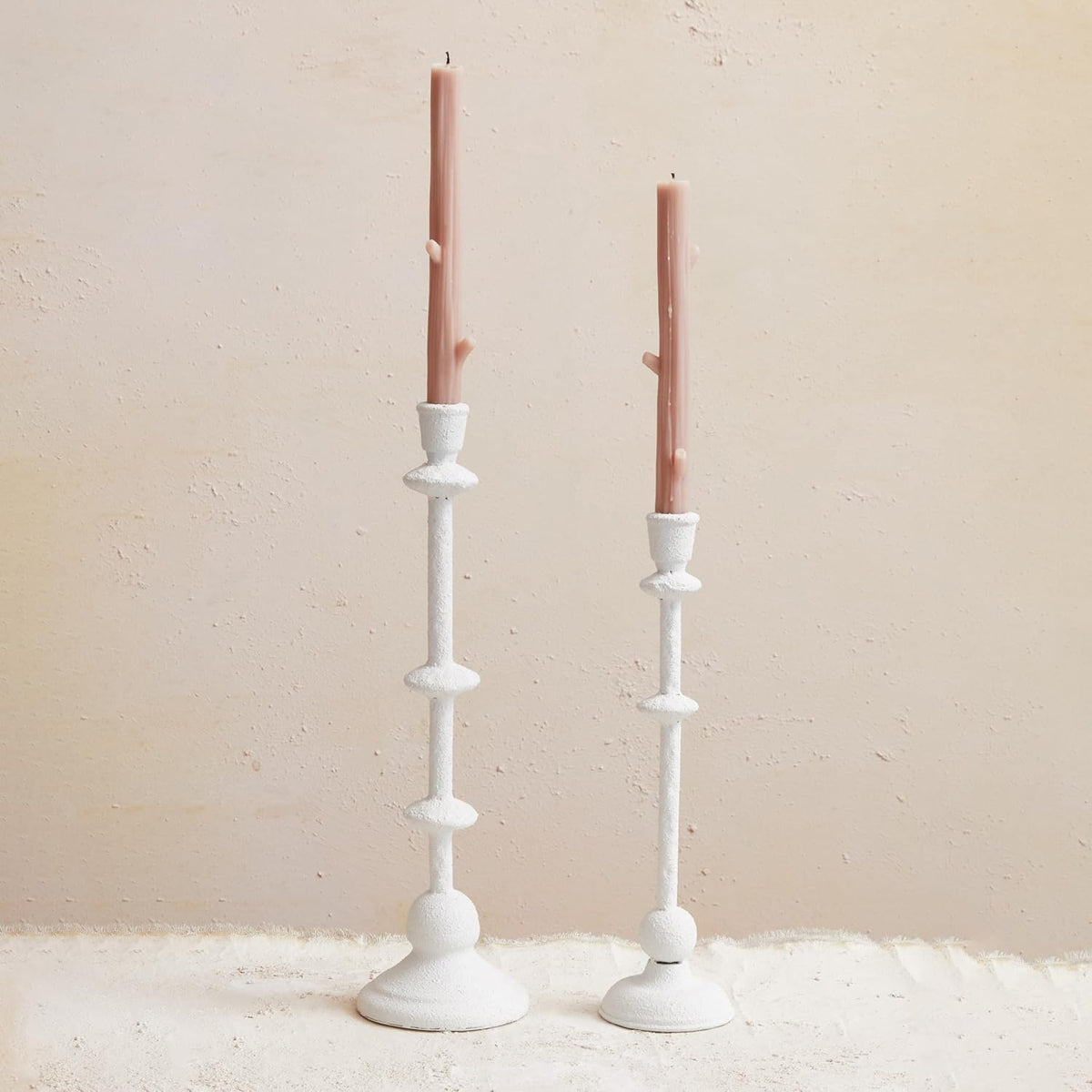 Design Shop Metal Taper Candle Holder in Sand Finish, Antique White