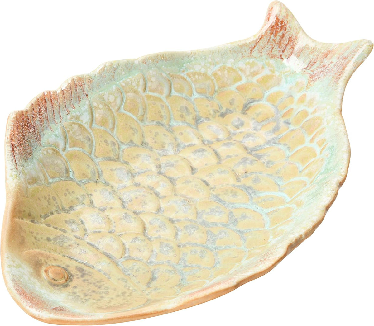 Design Shop Stoneware Fish Dish, Reactive Glaze, Multi Color (each One Will Vary) Plate, 9.75"