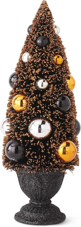 Design Shop Set of 3 Orange Halloween Bottle Brush Trees in Black Urn