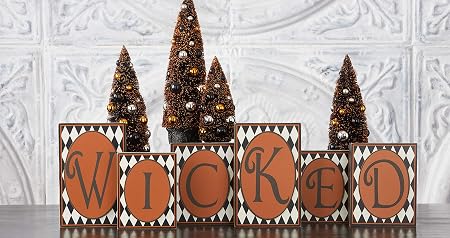 Design Shop Set of 3 Orange Halloween Bottle Brush Trees in Black Urn