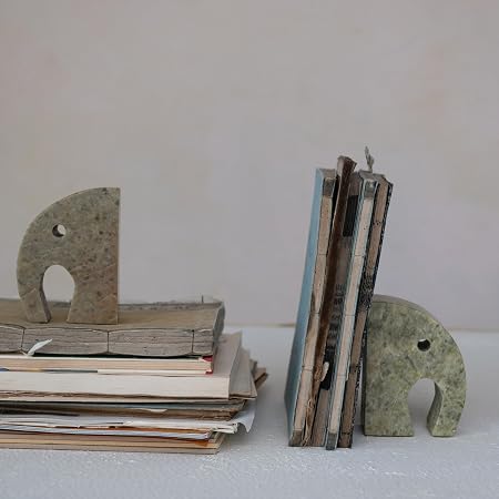 Design Shop Elephant Soapstone Green Pack of 2 Bookends, 4" L w x 5" H