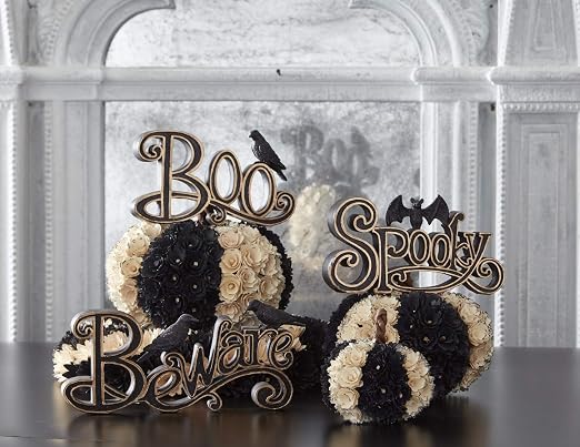 Design Shop 10.25 Inch Black & Gold Resin Spooky Cutout with 1 Glittered Bat