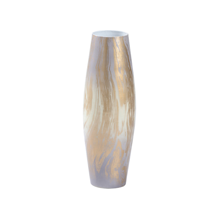 Decorative vase with a marbled pattern on a white background