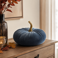 Design Shop 7.25 Inch Slate Blue Velvet Stuffed Pumpkin Set of 2