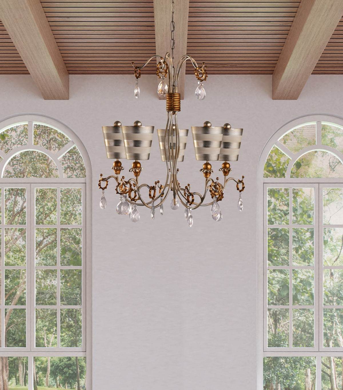 Lucas + McKearn - CH1038-S - Five Light Chandelier - Tivoli - Cream Patina With Silver And Gold