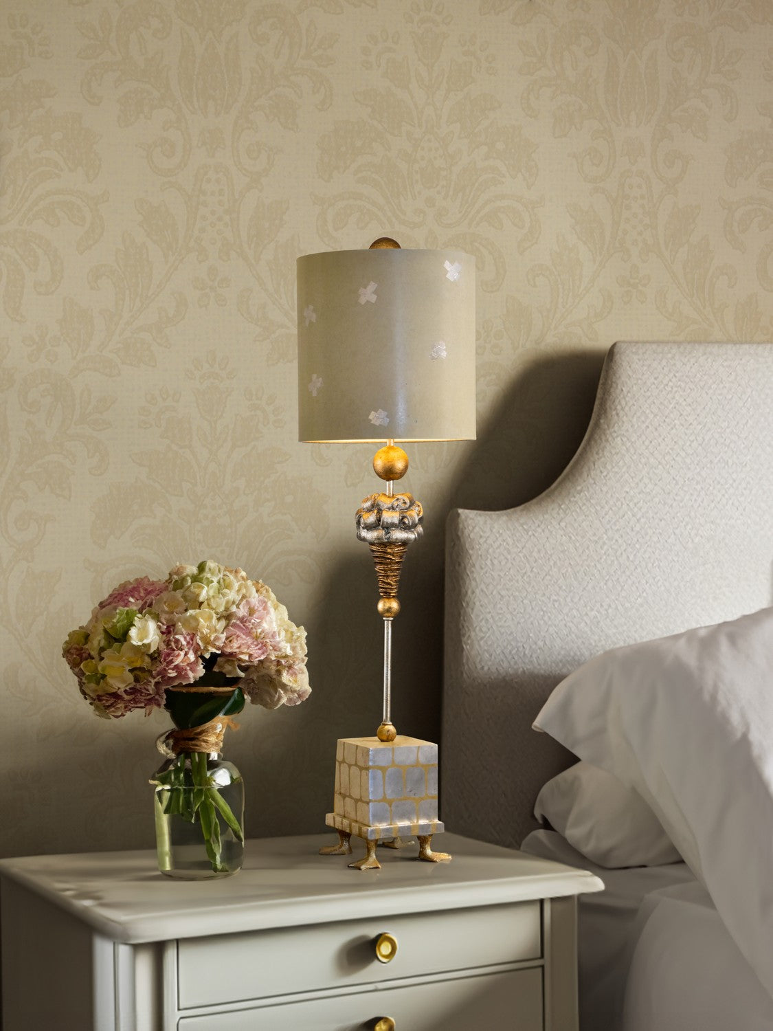 Lucas + McKearn - TA1258 - One Light Table Lamp - Pompadour X - Gold and silver leaf