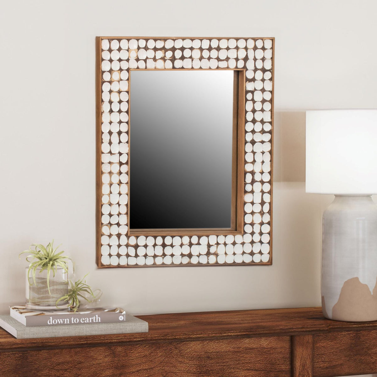 Design Shop Hampton Rectangle Coconut Shell Mirror, 26"H, White Patina