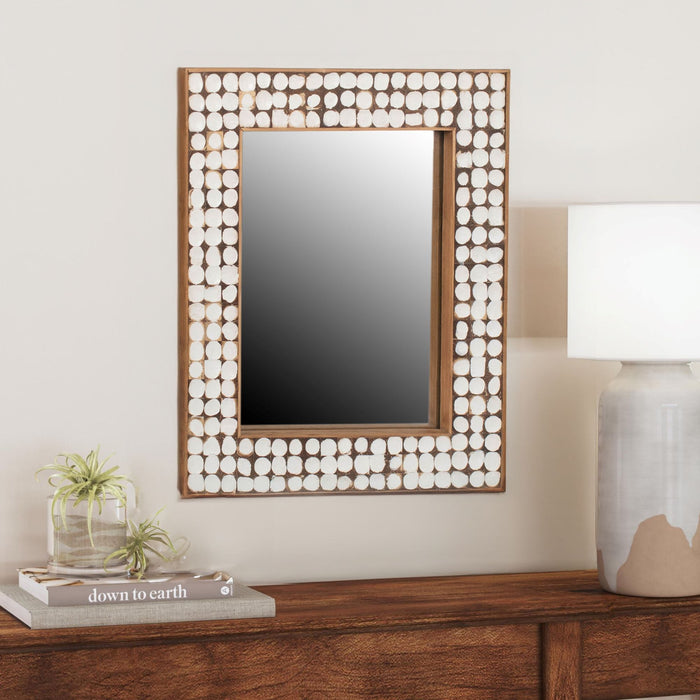 Design Shop Hampton Rectangle Coconut Shell Mirror, 26"H, White Patina
