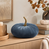 Design Shop 7.25 Inch Slate Blue Velvet Stuffed Pumpkin Set of 2
