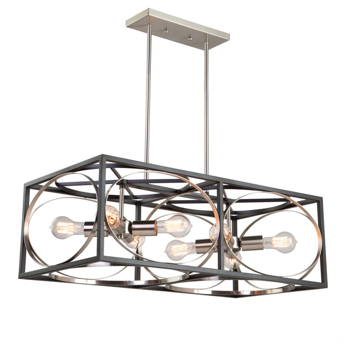 Artcraft Eight Light Island Pendant from the Corona collection in Black & Polished Nickel finish