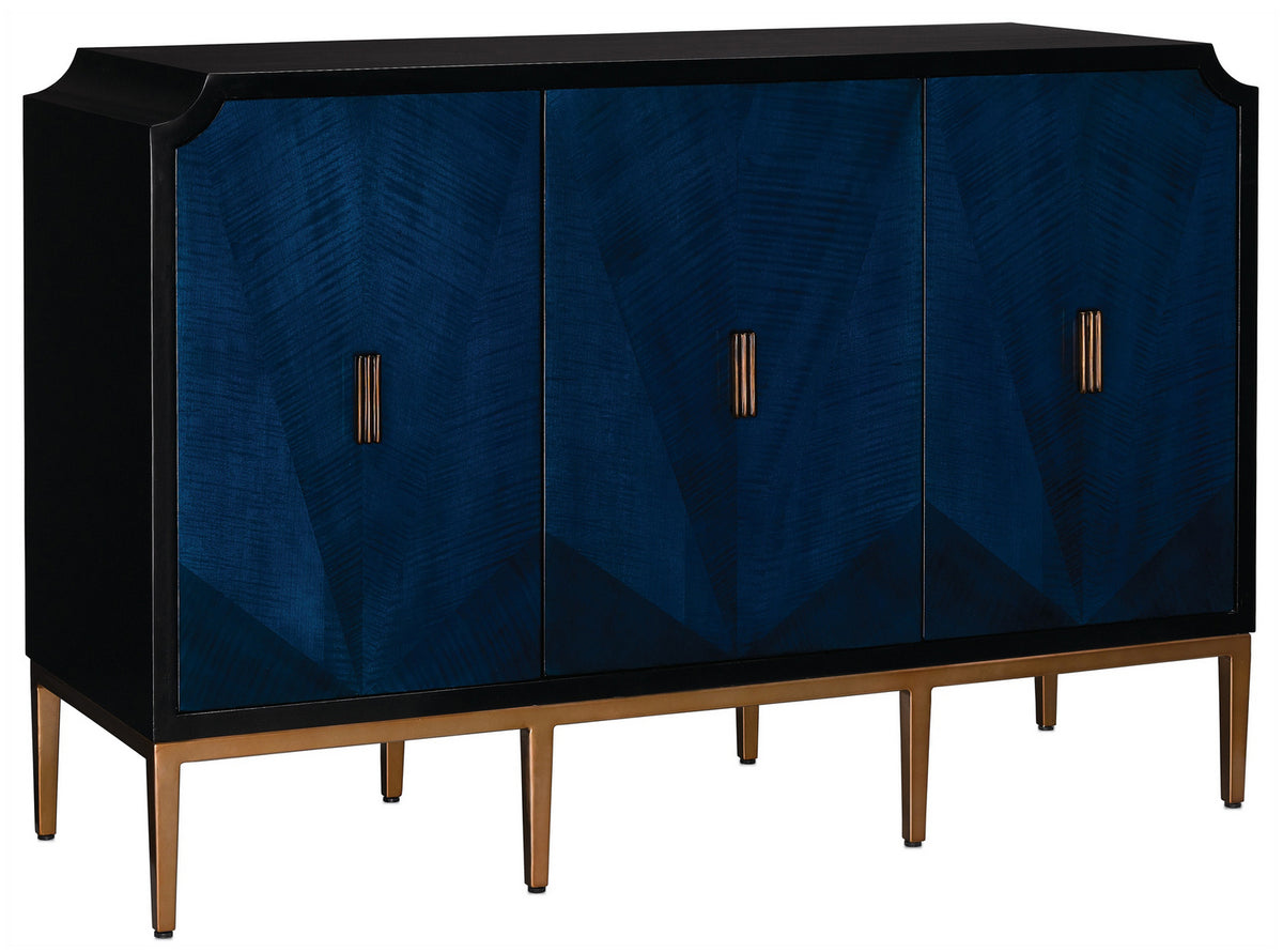 Currey and Company - 3000-0082 - Cabinet - Kallista Collection - Dark Sapphire/Caviar Black/Antique Brass