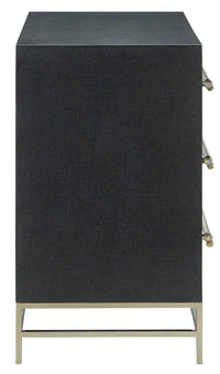 Currey and Company Chest from the Marcel collection in Navy Lacquered Linen/Polished Nickel/Black finish