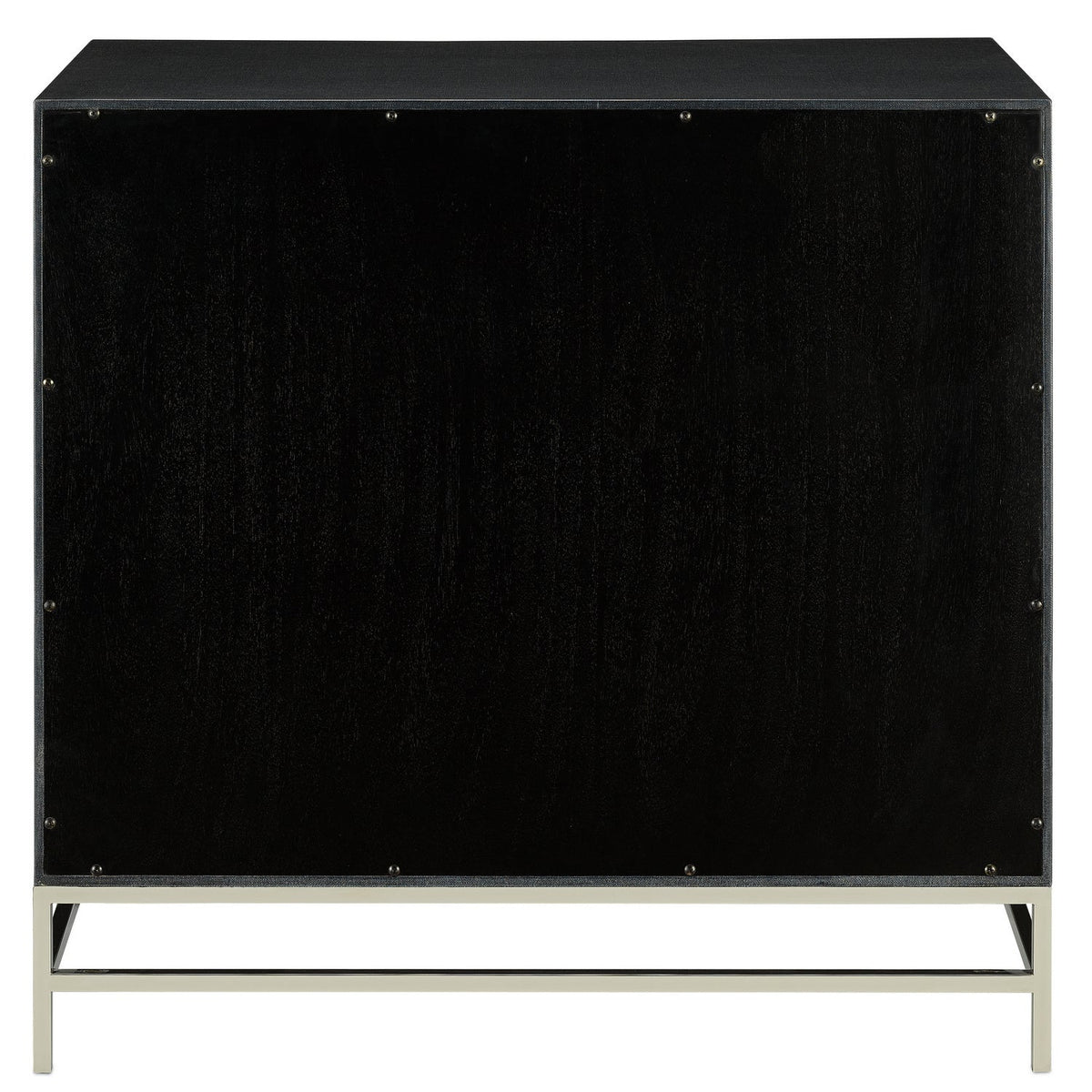 Currey and Company Chest from the Marcel collection in Navy Lacquered Linen/Polished Nickel/Black finish