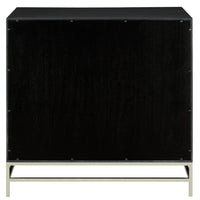 Currey and Company Chest from the Marcel collection in Navy Lacquered Linen/Polished Nickel/Black finish