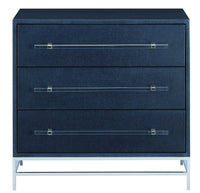 Currey and Company Chest from the Marcel collection in Navy Lacquered Linen/Polished Nickel/Black finish