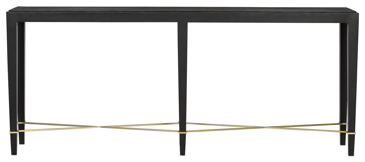 Currey and Company - 3000-0097 - Console Table - Verona Collection - Black Lacquered Linen/Champagne