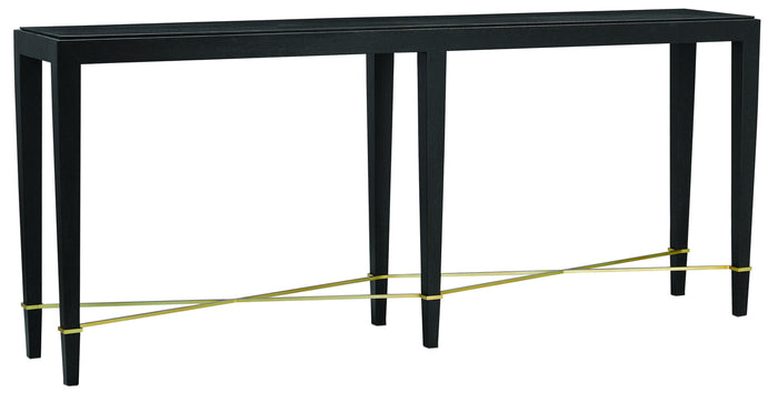 Currey and Company Console Table from the Verona collection in Black Lacquered Linen/Champagne finish