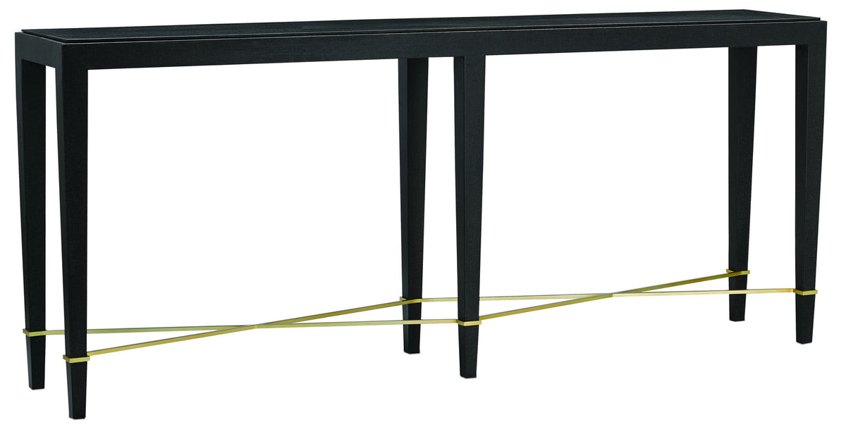 Currey and Company - 3000-0097 - Console Table - Verona Collection - Black Lacquered Linen/Champagne
