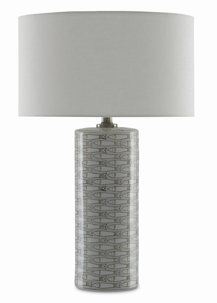Currey and Company One Light Table Lamp from the Fisch collection in Gray/White/Antique Nickel finish