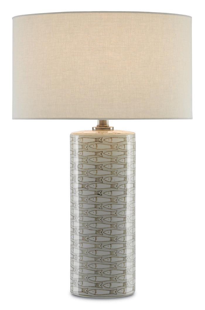 Currey and Company One Light Table Lamp from the Fisch collection in Gray/White/Antique Nickel finish