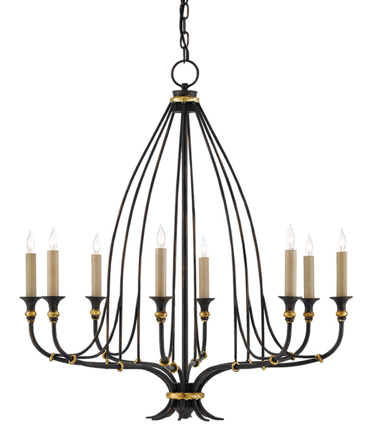 Currey and Company - 9000-0214 - Eight Light Chandelier - Folgate Collection - French Black/Gold Leaf