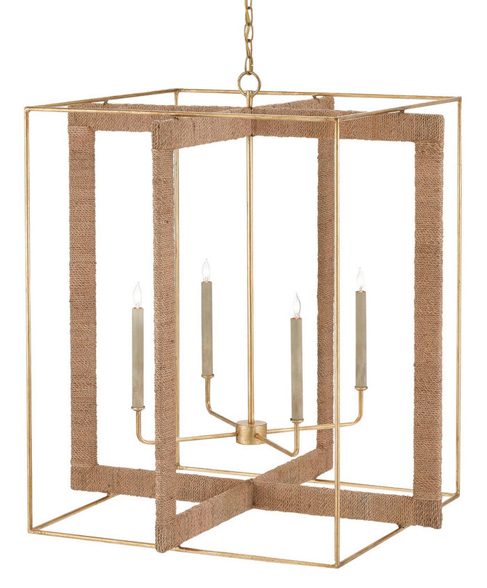 Currey and Company Four Light Lantern from the Purebred collection in Contemporary Gold Leaf/Natural finish