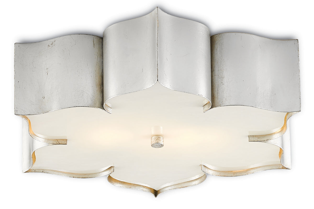 Currey and Company - 9999-0042 - Two Light Flush Mount - Grand Lotus Collection - Contemporary Silver Leaf