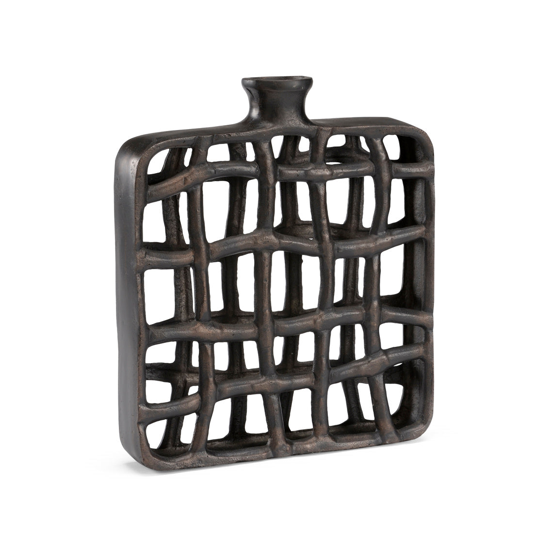 Decorative vase with a lattice design on a white background