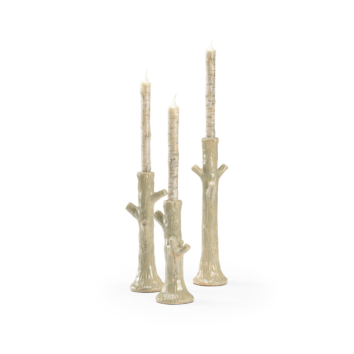 Wildwood Faux Bois Candlesticks - Green (S3)