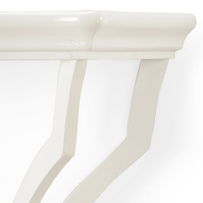 Close-up of a white chair with a curved design on a light gray background