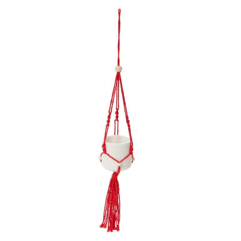 Design Shop Red Macrame Tillandsia Holder Ornament, 1.75" X 12", Set of 24.