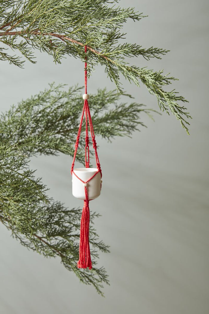 Design Shop Red Macrame Tillandsia Holder Ornament, 1.75" X 12", Set of 24.