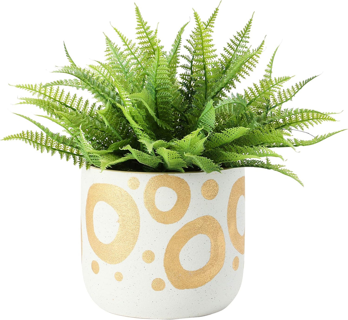 Design Shop White Stoneware Planter with Gold Design 6"